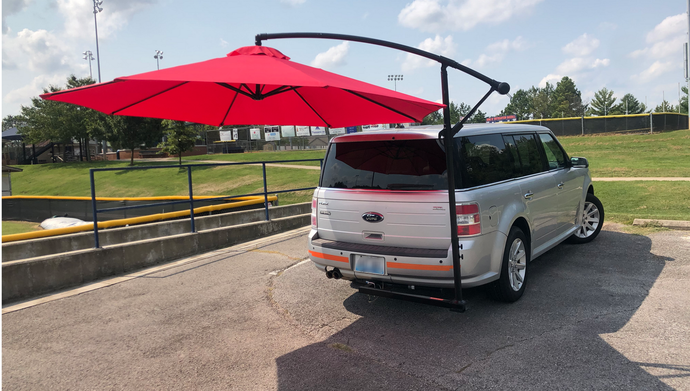 NEW! Massive 10' tailgating umbrella, connects to trailer hitch. *Louisville Cardinals Red* Just $199 with FREE shipping!